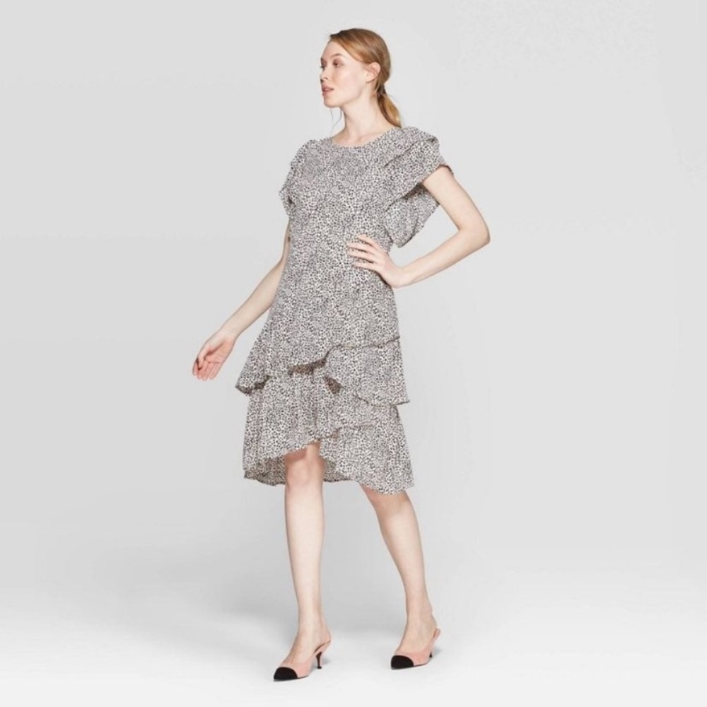 Who What Wear Medium Leopard Blush Ruffle Dress